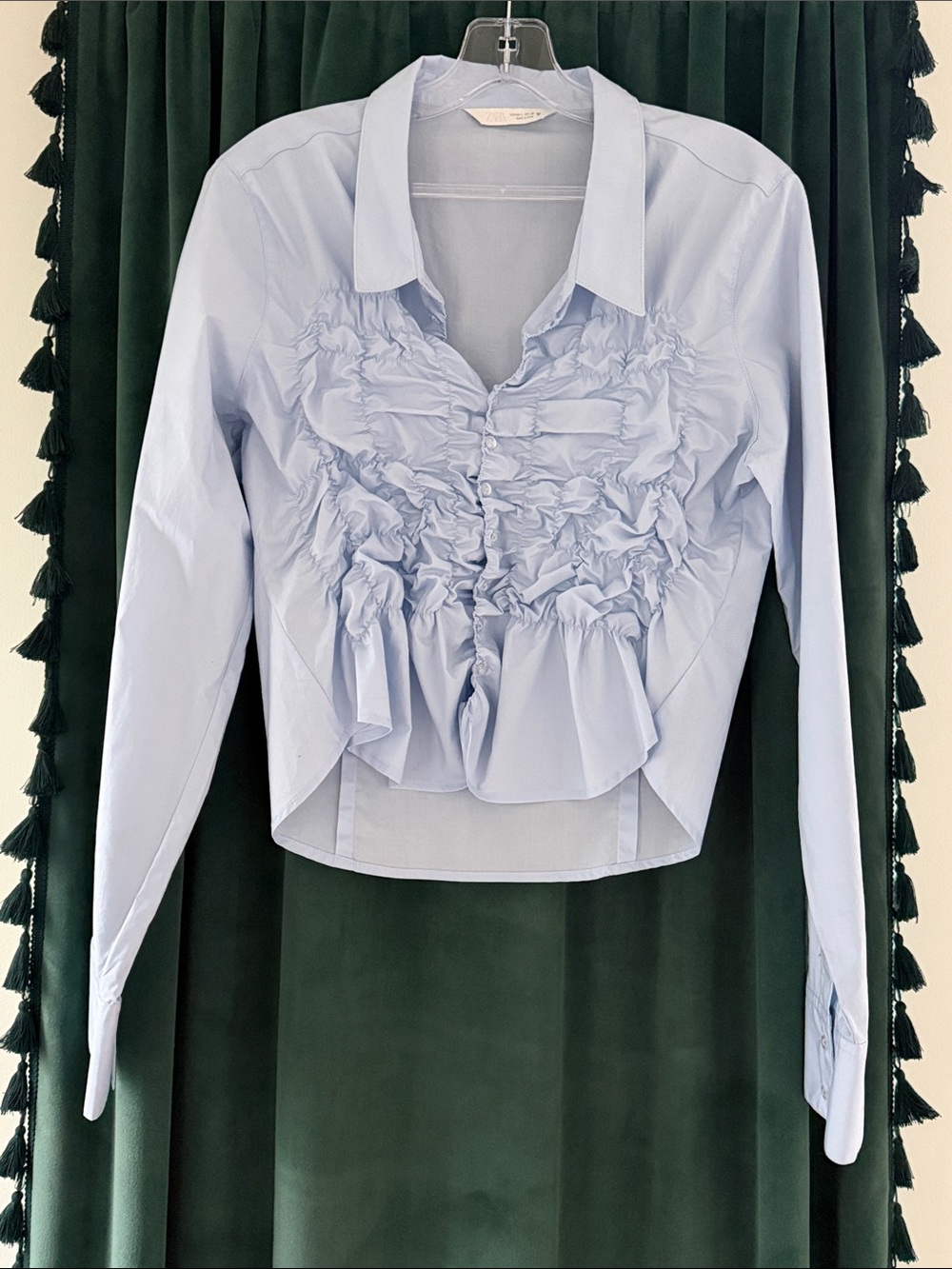 Zara Pale Blue Ruffled Button-Down Shirt